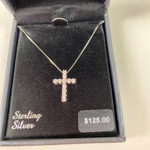 Sterling Silver DiamonLuxe Simulated Diamond Cross Necklace